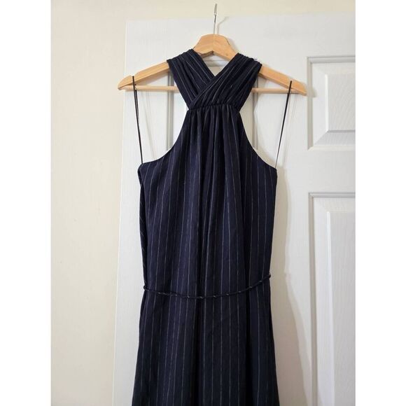 Vince Twist-Front Midi Halter Navy Striped Dress $395 NWT Sz M - Picture 7 of 10